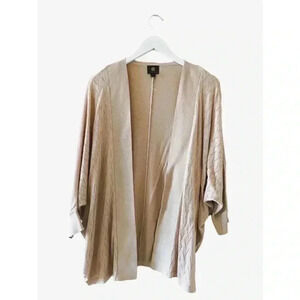 JM Collection Womens Oversized Ribbed 3/4 Sleeves Tan Open-Front Cardigan SZ S